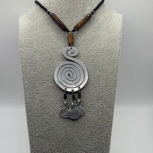 Artisan Silver Spiral Pendant Necklace with Black Accents 925 toggle
